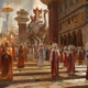 Concept art shows priests from the Sundom walking through Meridian's streets.